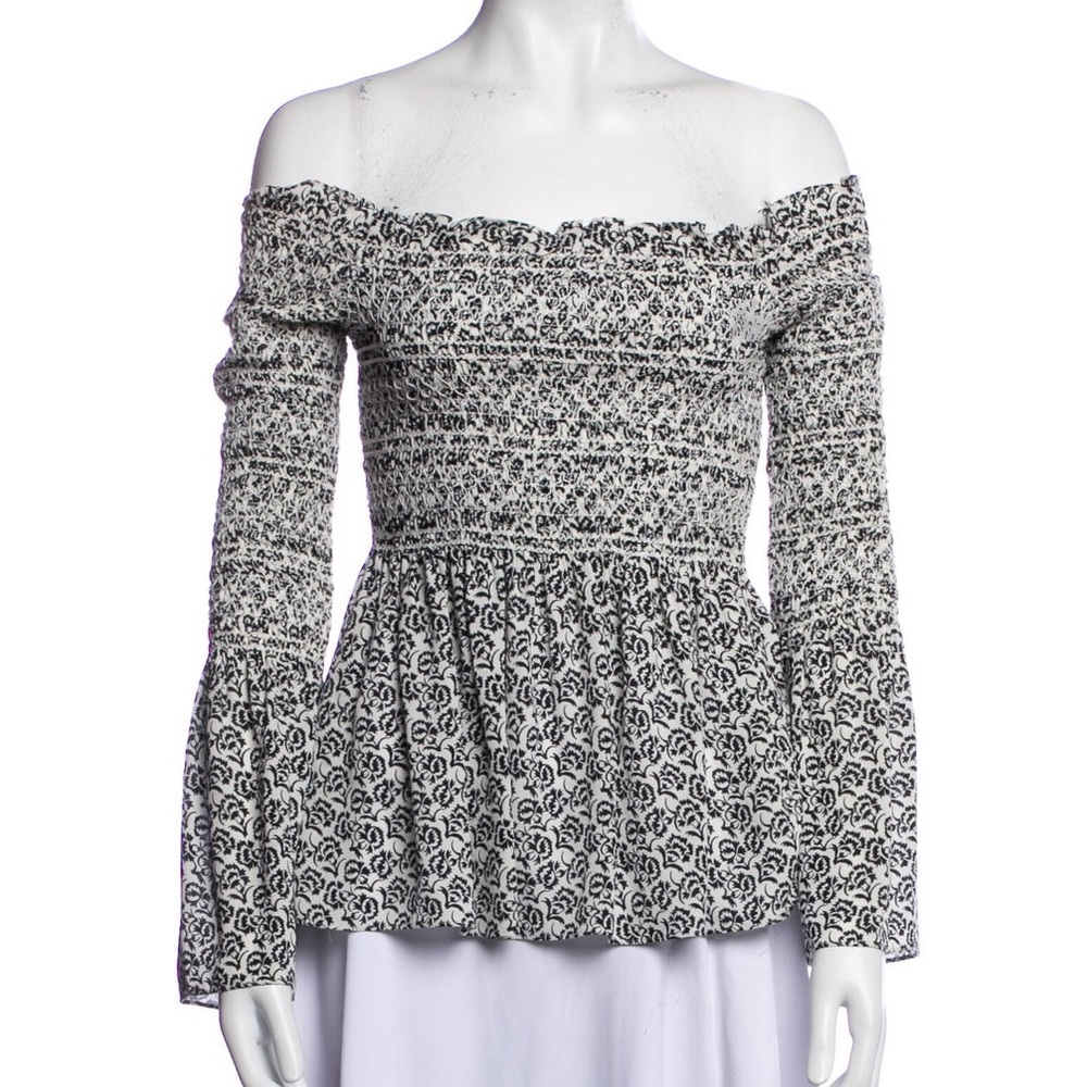 A.L.C. Silk Printed Blouse Size 2 Black and White Bell Sleeves Top
